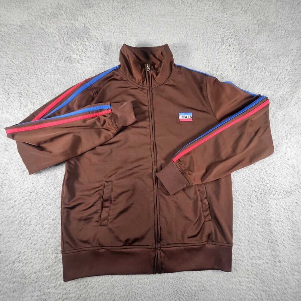Levi's Track‎ Jacket Womens M Brown Full Zip Striped Pockets Casual Y2K Lounge